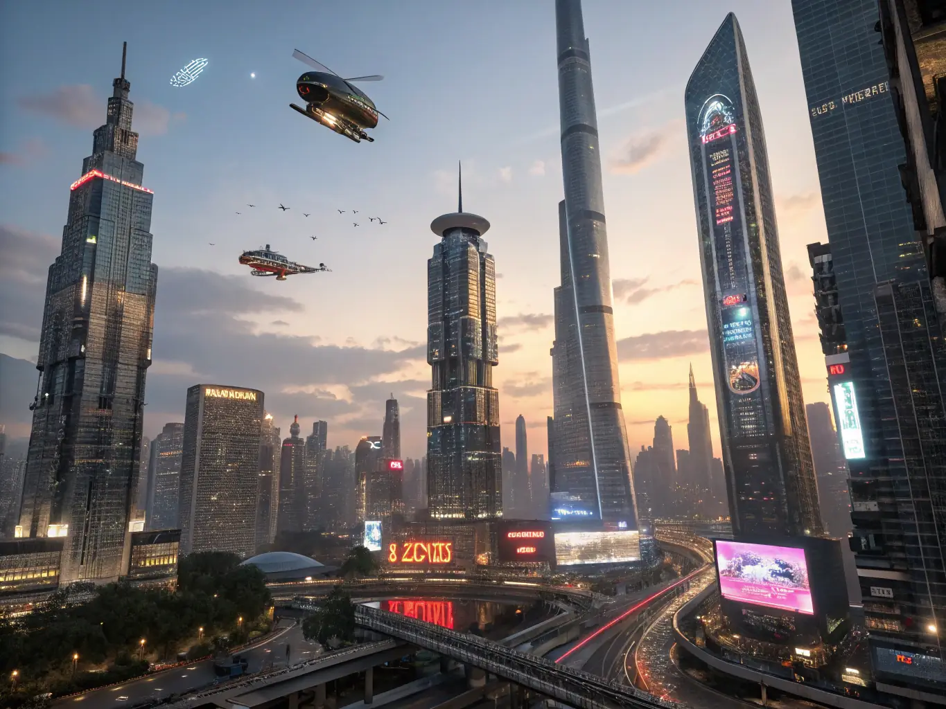 A futuristic cityscape with glowing neural networks overlaid, representing AI-driven urban planning and smart city solutions.